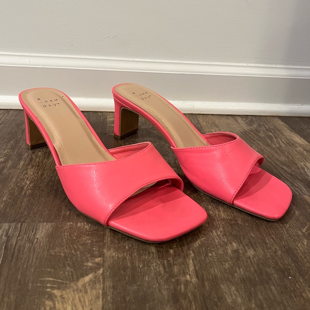 A New Day Coral Block Heeled Square Toe Sandals